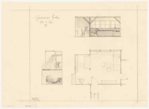 Haus Jansen, Berlin-Grunewald: Grundriss und Wandabwicklung 1:50, Möblierung der Wohngeschosse