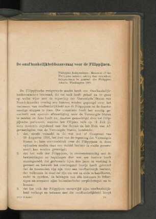 De onafhankelijkheidsaanvrage voor de Filippijnen, door D. G. Stibbe.