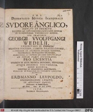 Dissertatio Medica Inauguralis De Sudore Anglico