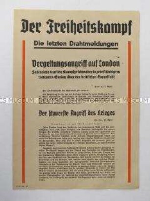 Nachrichtenblatt der sächsischen NSDAP-Zeitung "Der Freiheitskampf" zum Luftkrieg gegen Großbritannien