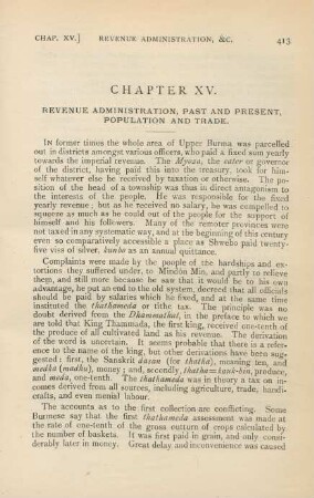 Chapter XV. Revenue administration, past and present, population and trade
