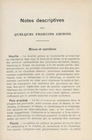 Notes descriptives sur quelques produits chinois