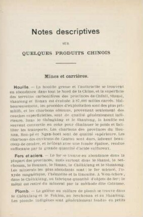 Notes descriptives sur quelques produits chinois