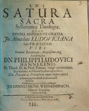 Satura Sacra Systematicae Theologiae