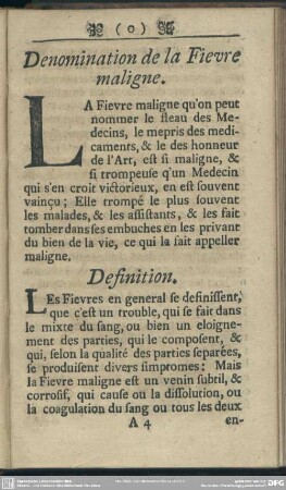 Denomination de la Fievre maligne