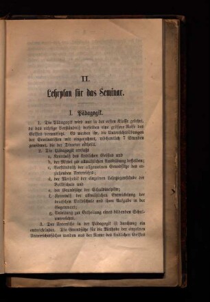 II. Lehrplan für das Seminar.