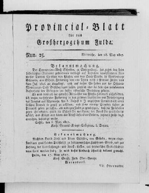 Num. 25, Ausgabe vom 28. Mai 1817