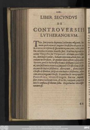 Liber Secundus De Controversiis Lutheranorum.