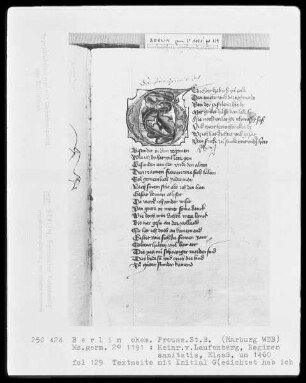 Heinrich von Laufenberg, Regimen sanitatis, deutsch — Initiale G(edichtet hab ich), Folio 129recto