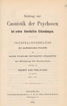Beitrag zur Casuistik der Psychosen bei acuten fieberhaften Erkrankungen