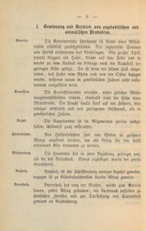 I. Gewinnung und Vertrieb von vegetabilischen und animalischen Produkten.