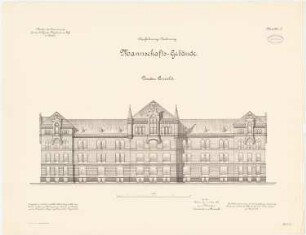 Kaserne des 4. Garderegiments zu Fuß, Berlin-Moabit: Mannschaftskaserne 1: Vorderansicht 1:100