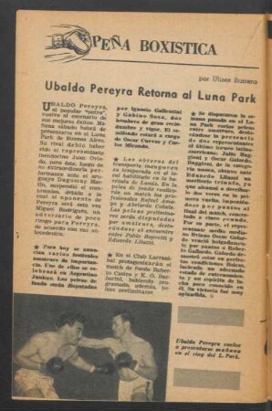 Ubaldo Pereyra retorna al Luna Park : Peña Boxistica