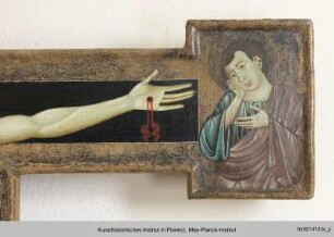 Kruzifix mit Maria, Johannes, Christus Pantokrator und einem Stifter