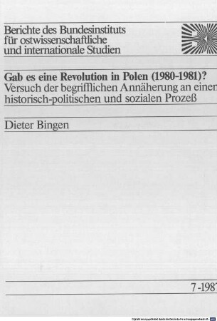 Gab es eine Revolution in Polen (1980 - 1981)? : Versuch der begrifflichen Annäherung an einen historisch-politischen und sozialen Prozeß