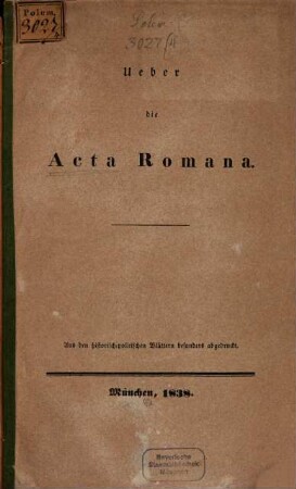 Über die Acta Romana
