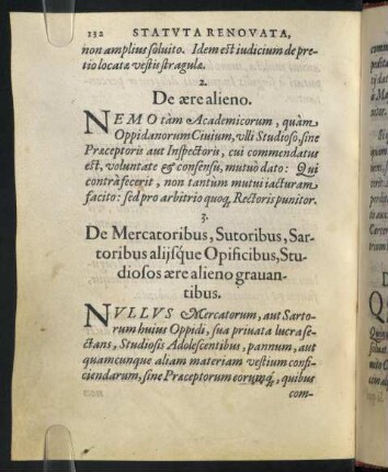 3. De Mercatoribus, Sutoribus, Sartoribus aliisque Opificibus, Studiosos aere aliena gravantibus.