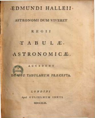 Tabulae astronomicae : accedunt de usu tabularum praecepta