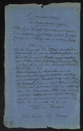Naturalien Kabinet, Personalsachen Prof. Krauss