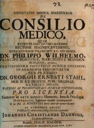 Diss. med. inaug. de consilio medico