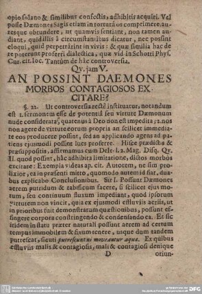 QU. jam V. AN POSSINT DAEMONES MORBOS CONTAGIOSES EX CITARE?