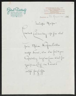 Brief von Herbert Eulenberg, Wilhelm Buller und Hedwig Buller von Hotel Dütting  an Gerhart Hauptmann