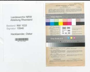 Entnazifizierung Oskar Hacklaender , geb. 29.08.1907 (Verw.Beamter)