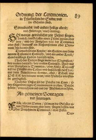Ordnung der Ceremonien. in Pfarkirchen der Stedte/ und da Schulen sind.