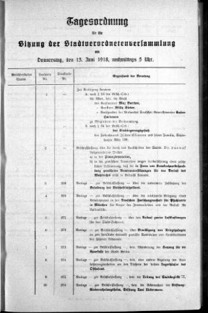 Tagesordnung, 1918/06/13