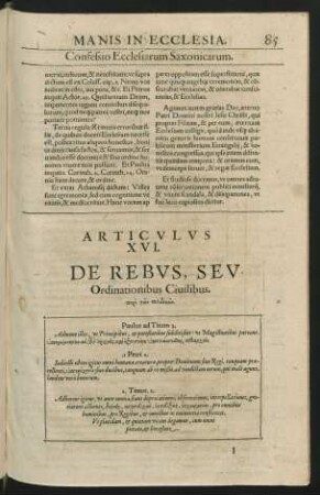 Articulus XVI. De Rebus, Seu Ordinationibus Civilibus.