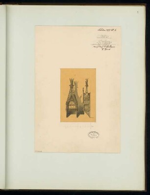Briefkasten für die Reichspost Monatskonkurrenz Februar 1877: Variante II: Aufriss Vorderansicht, Seitenansicht; Maßstabsleiste