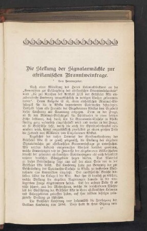 Die Stellung der Signatarmächte zur afrikanischen Branntweinfrage