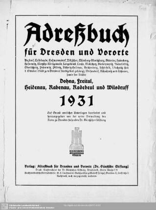 1931: Adreßbuch für Dresden und Vororte