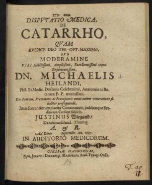 Disputatio Medica, De Catarrho