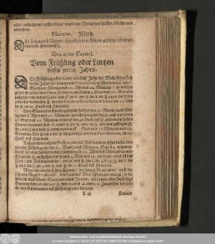 Das ander Capitel. Vom Frühling oder Lentzen dieses 1608. Jahrs.