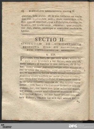 Sectio II. Sententiam De Svbstantiarvm Existentia Qvae Est Philosophorvm Christianorvm Exhibens.