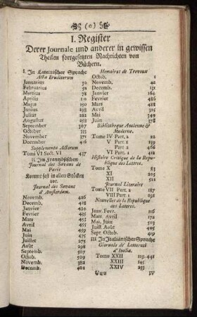 I. Register Derer Journale und anderer in gewissen Theilen fortgesetzten Nachrichten von Büchern.