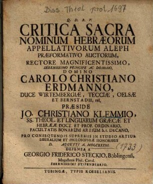 Critica Sacra Nominum Hebraorum Appellativorum Aleph Praeformativo Auctorum