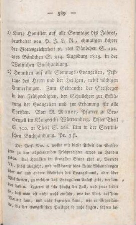 589-591 [Rezension] Rieff, Leonhard, Kurze Homilien auf alle Sonntage des Jahres