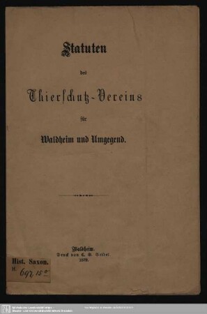 Statuten des Thierschutzvereins für Waldheim und Umgegend
