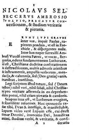 Nicolai Selnecceri Epistola Ad Ambrosium Wolffium Lutheromastiga