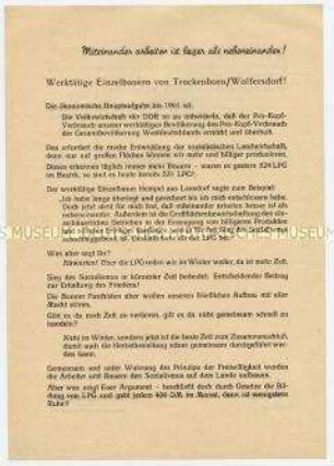 Agitationsblatt der SED an Einzelbauern von Trockenborn und Wolfersdorf zum Eintritt in die LPG