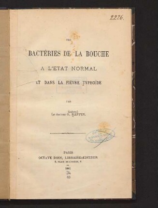 Des bactéries de la bouche à l'état normal et dans la fièvre typhoïde