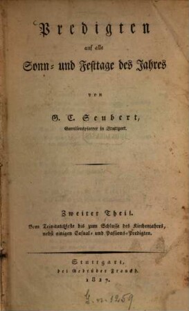 Predigten auf alle Sonn- und Festtage des Jahres, 2