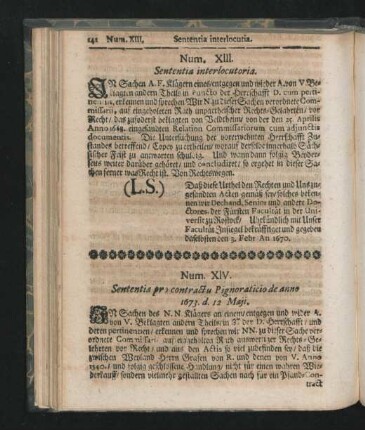 Num. XIII. Sententia interlocutoria.