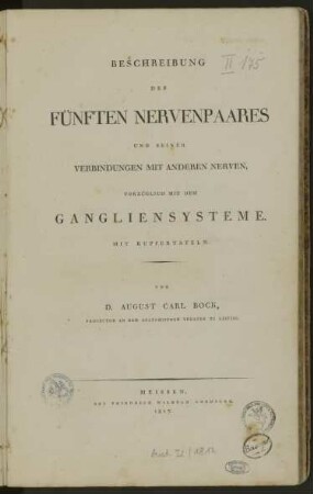 Beschreibung des fünften Nervenpaares und seiner Verbindungen mit anderen Nerven, vorzüglich mit dem Gangliensysteme