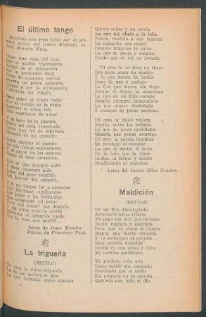 El último tango : Recitado con gran éxito por la primera actriz del teatro Majestic, señora Marcela Wais.