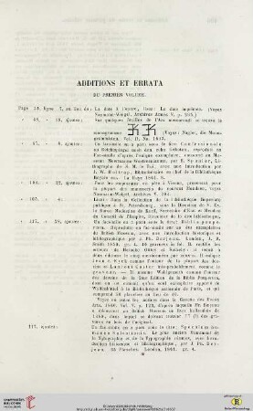 Additions et errata du premièr volume