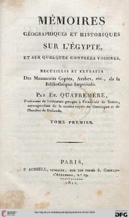 Band 1: Mémoires géographiques et historiques sur l'Egypte et sur quelques contrées voisines