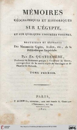 Band 1: Mémoires géographiques et historiques sur l'Egypte et sur quelques contrées voisines